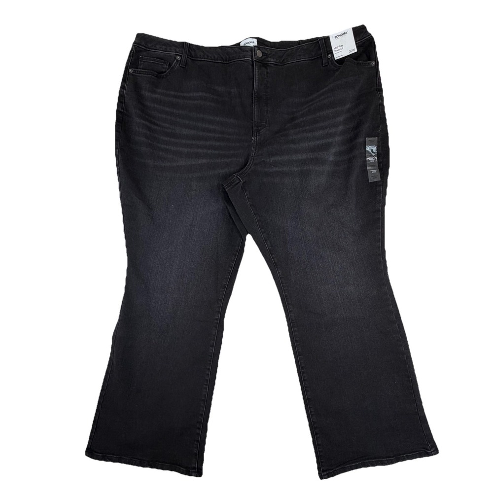 New Sonoma Mid Rise Bootcut Women's Jeans Plus Size 30W Black‎ Stretch NWT